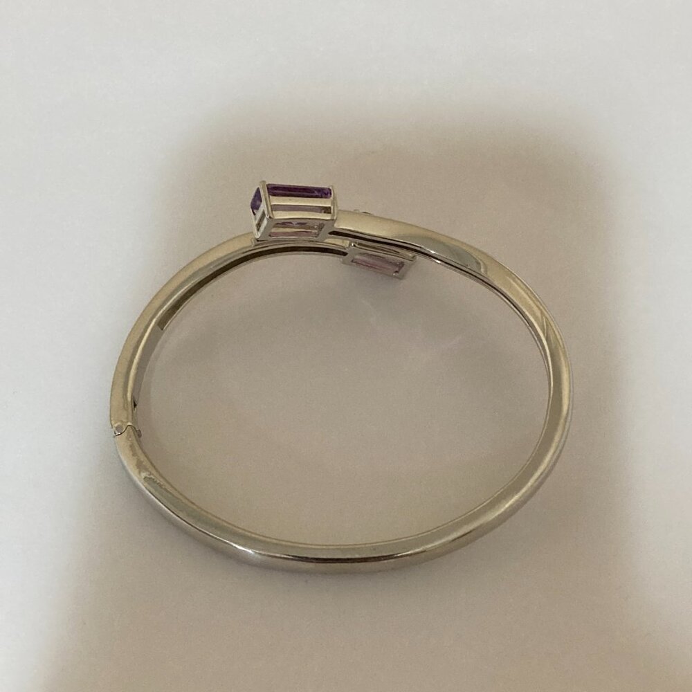 Sterling Silver Amethyst Semi Wrap Bangle Bracelet - Picture 4 of 9